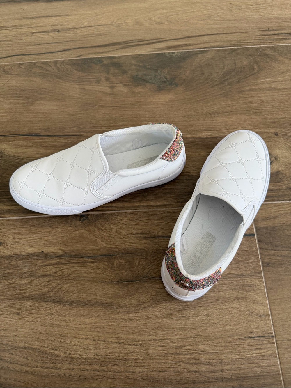 Nine West White Slip On Shoes with Rainbow Glitter